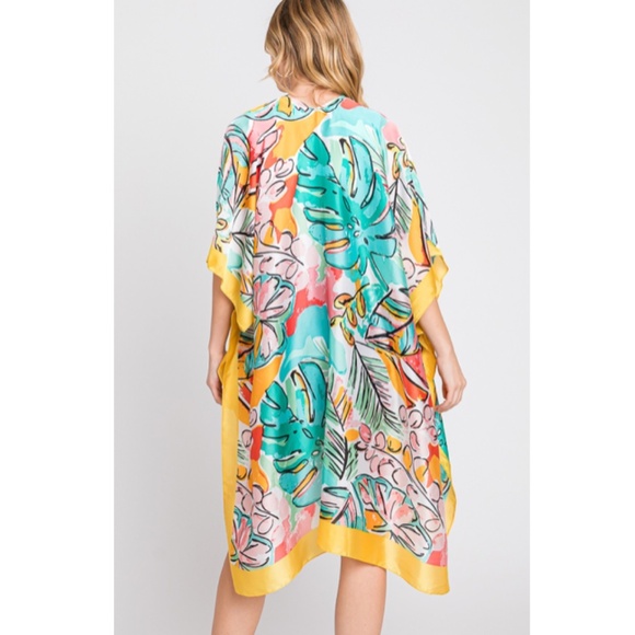 "The Eden" Hand Drawn Watercolor Tropical Leaves Kimono - Picture 2 of 4
